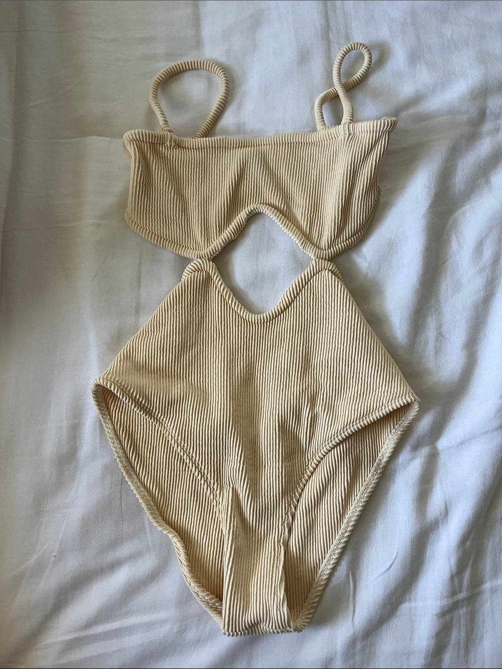 OSTRA BRASIL Ribbed Cutout One-Piece Swimsuit in Cream